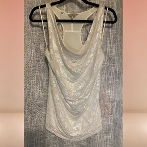 Guess White Sequin Racerback Top Size Medium